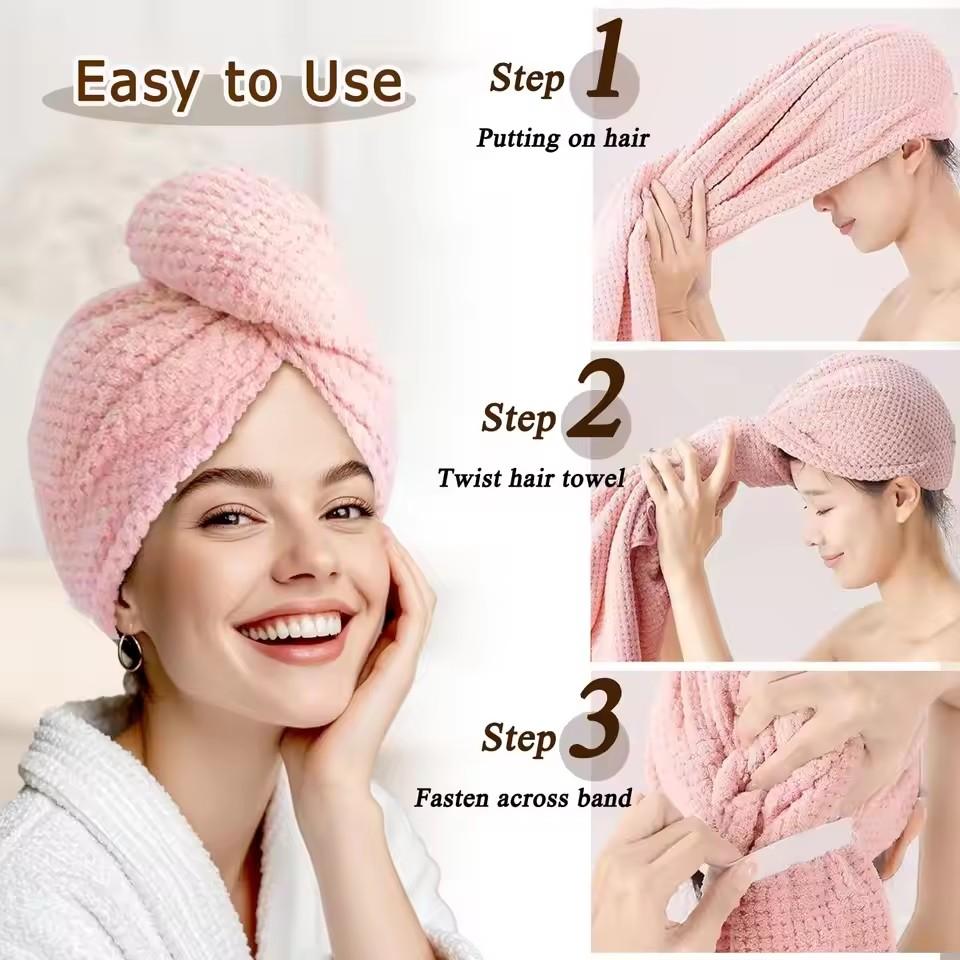 Hair Turban Towel - 초흡수성 코랄 벨벳 헤어 드라이 타월,