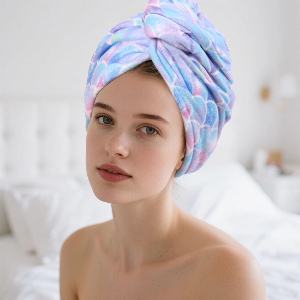 Hair Turban Towel - 고흡수성 프린트 헤어 타월 랩 세트