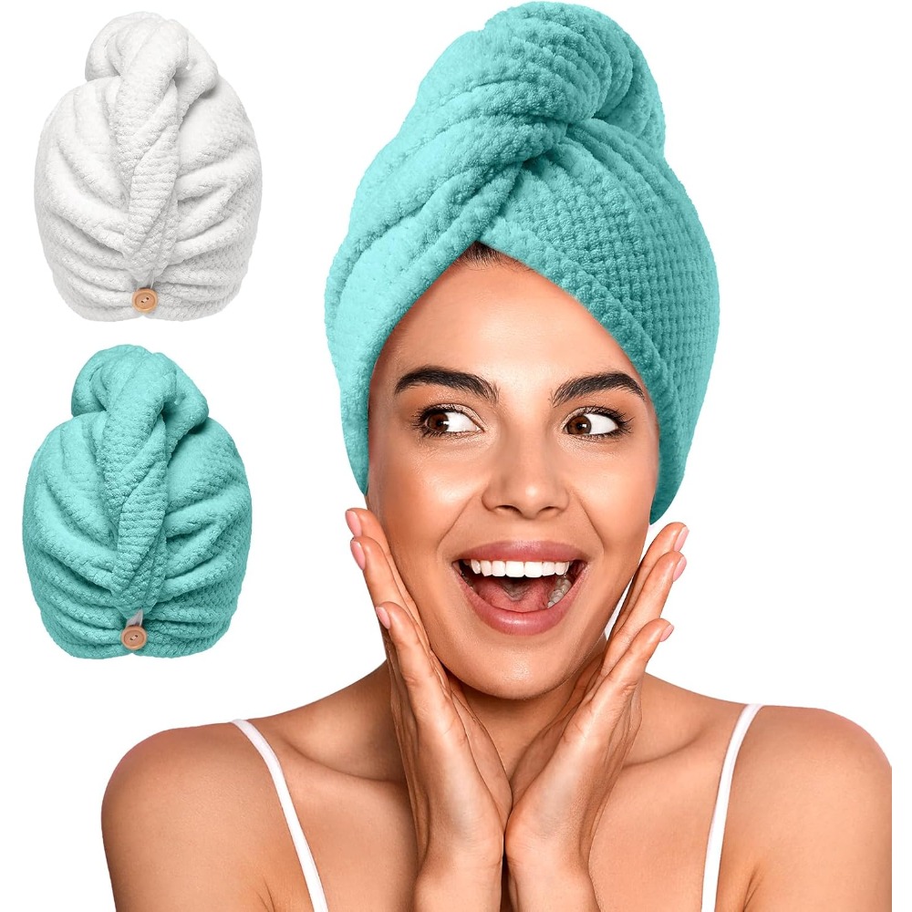 2팩 마이크로파이버 헤어 타월 랩, 초흡수성 퀵 드라이 - Hair Turban Towel 리뷰 및 가격