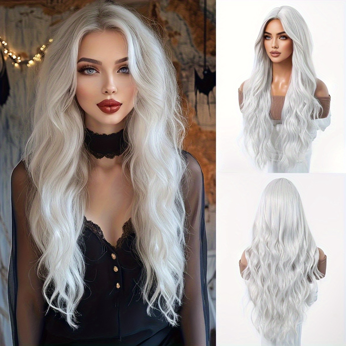 안신 브랜드 합성 섬유 가발: 은백색 자연스러운 큰 웨 - Hair Care Long Hair 리뷰 및 가격