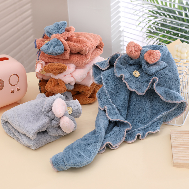 플리스 단색 헤어 타월 캡, 홈용 만화 캐릭터 매듭 공 - Hair Turban Towel 리뷰 및 가격