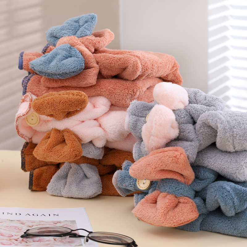 플리스 단색 헤어 타월 캡, 홈용 만화 캐릭터 매듭 공 - Hair Turban Towel 리뷰 및 가격