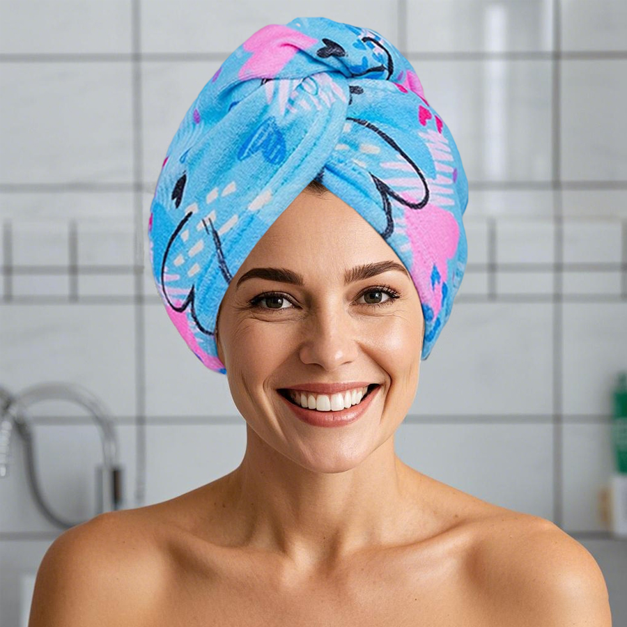 고흡수성 프린트 헤어 타월 랩 세트 (2개입) 마이크로 - Hair Turban Towel 리뷰 및 가격
