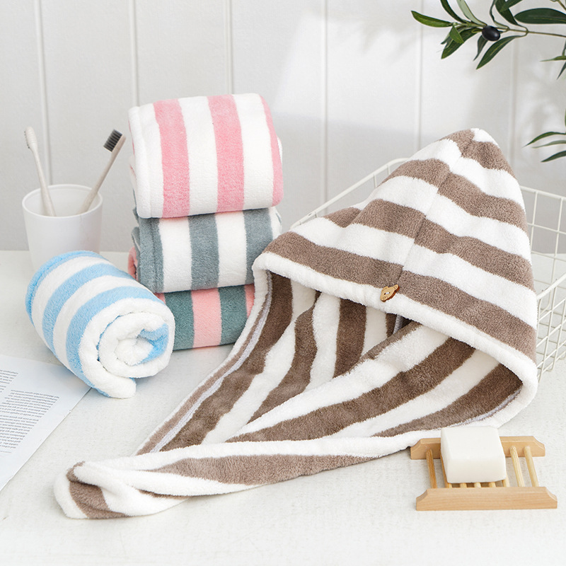드라이 헤어 타월 마이크로 화이버 코랄 벨벳 스트라이프 - Hair Turban Towel 리뷰 및 가격