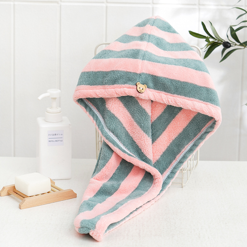 드라이 헤어 타월 마이크로 화이버 코랄 벨벳 스트라이프 - Hair Turban Towel 리뷰 및 가격