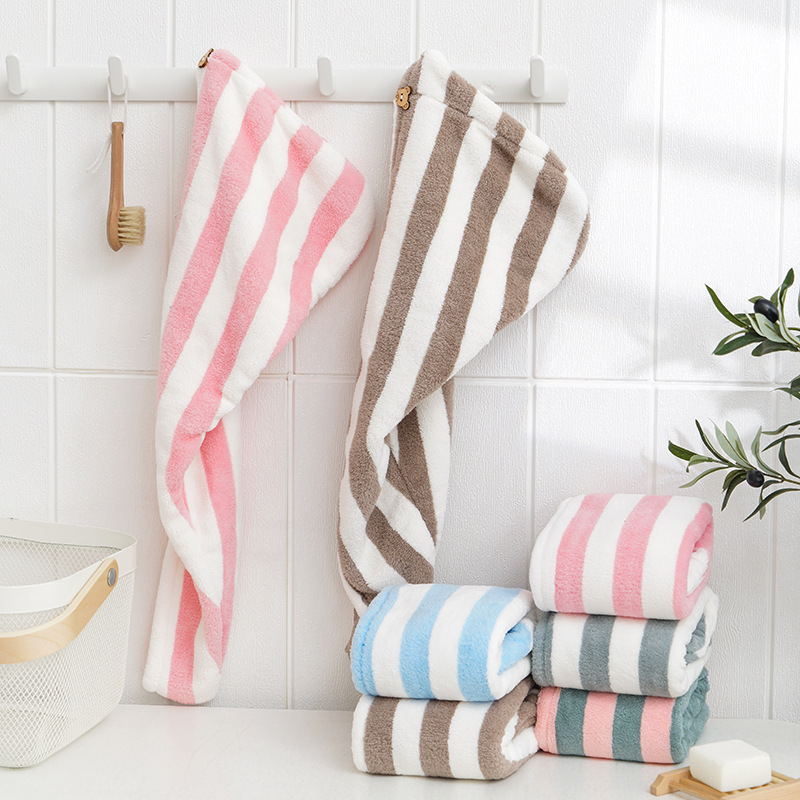 드라이 헤어 타월 마이크로 화이버 코랄 벨벳 스트라이프 - Hair Turban Towel 리뷰 및 가격