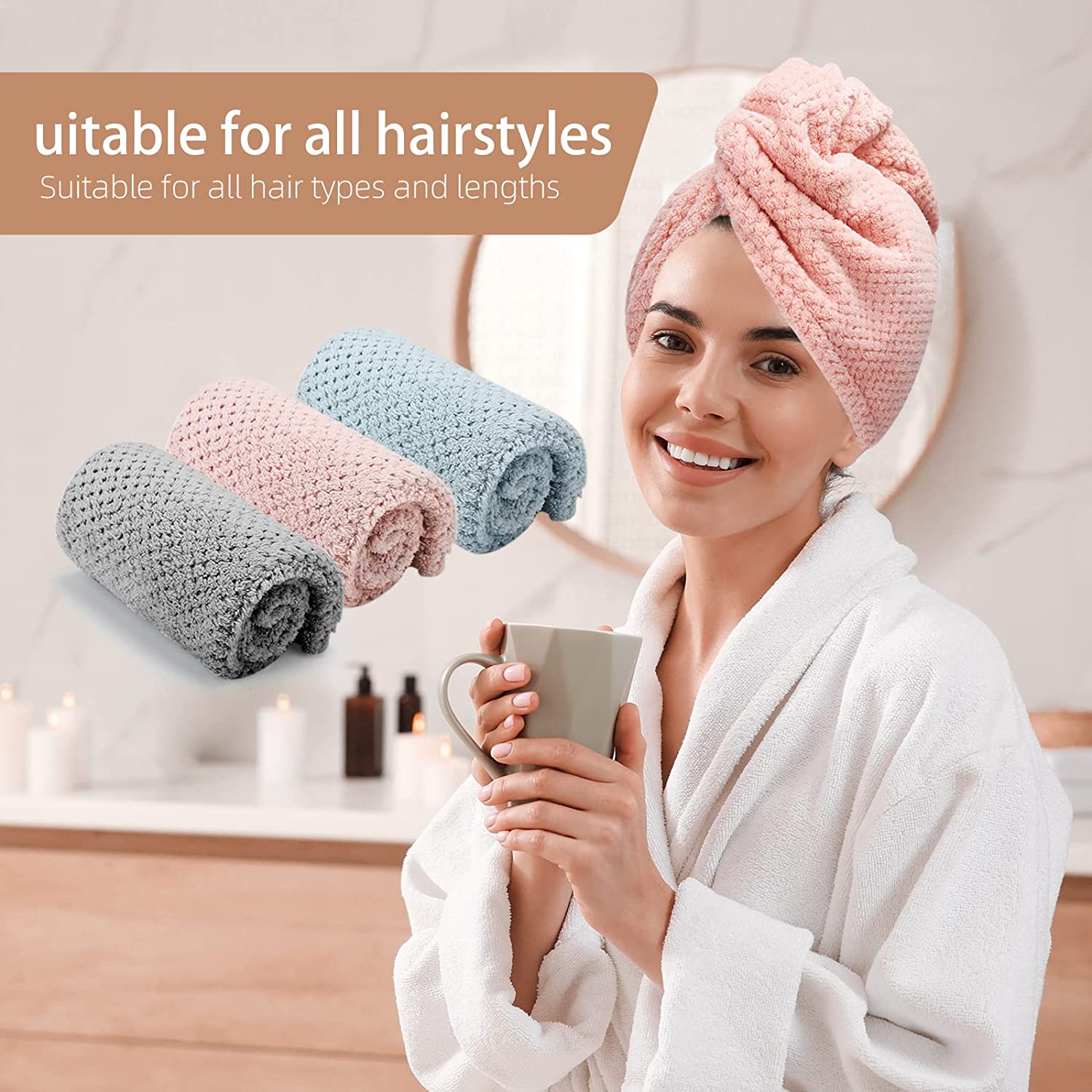 여성용 드라이 헤어 타월 (드라이 헤어 캡) - 코랄  - Hair Turban Towel 리뷰 및 가격